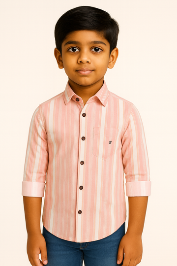 Boys Peach & White Premium Striped Casual Shirt