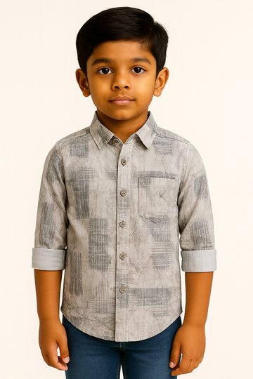Boys Premium Grey Casual Printed Shirt