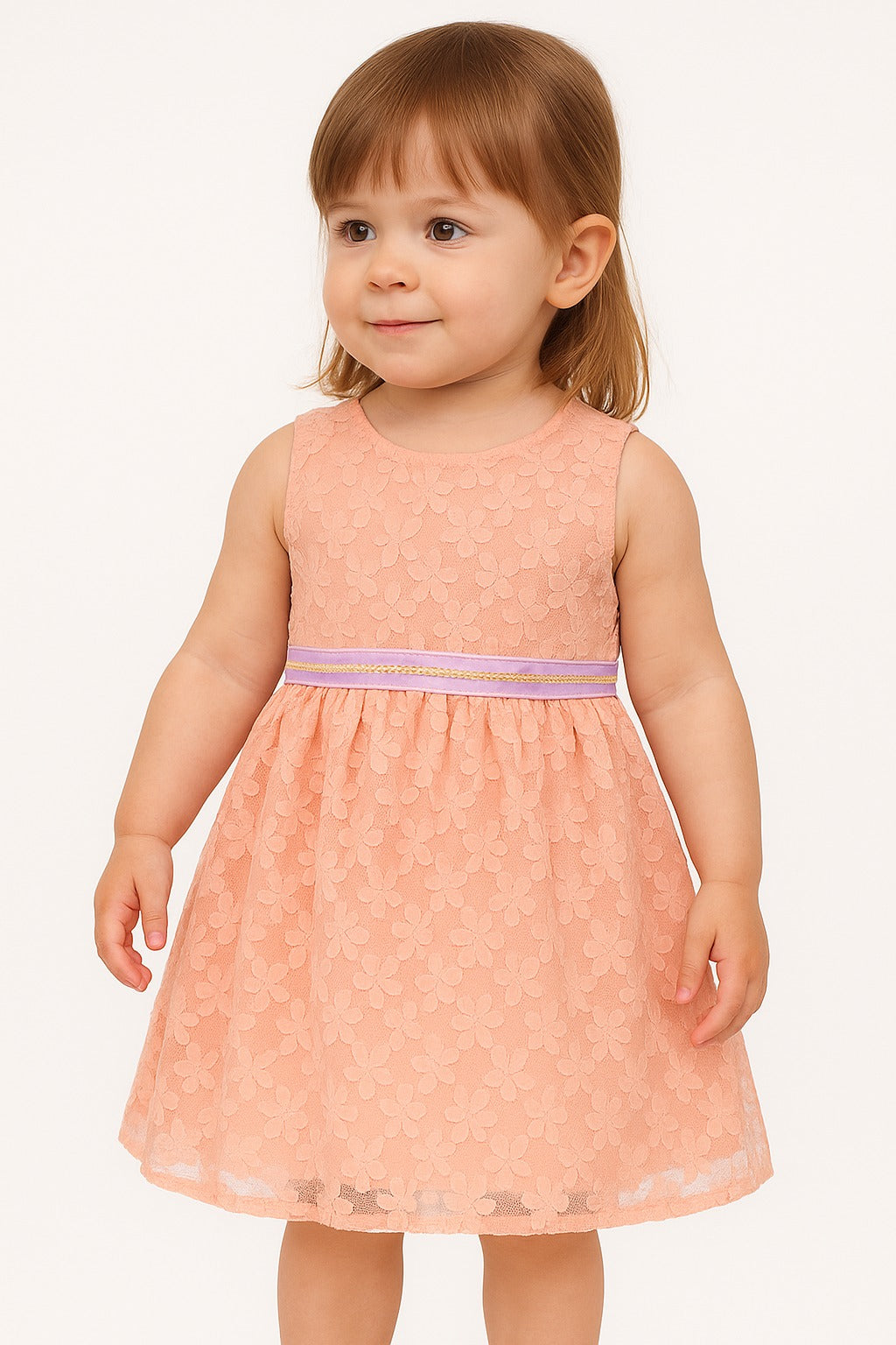 Dark Peach Paisley Garden Embroidered Lace Dress