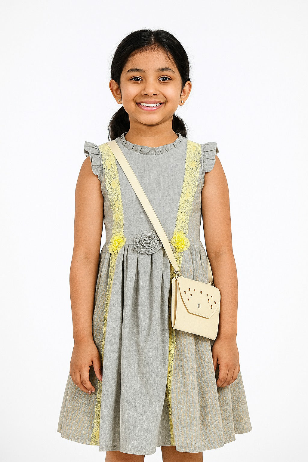 Ash  Paisley Garden Embroidered Dress With Long Bag