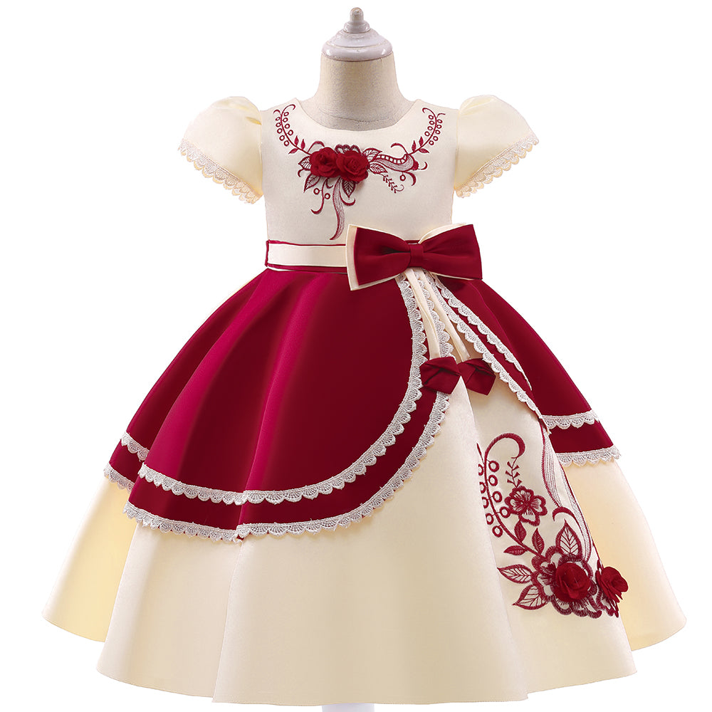 Cream & Maroon Embroidered Party Dress – Elegant Floral Design