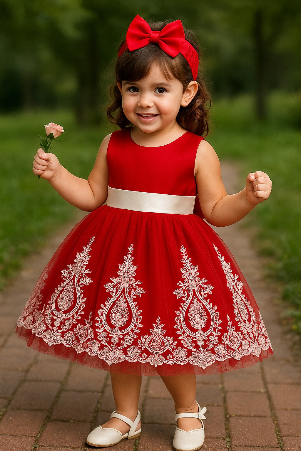 Red Embroidered Net Party Dress for Baby Girls - Inayah Fashion