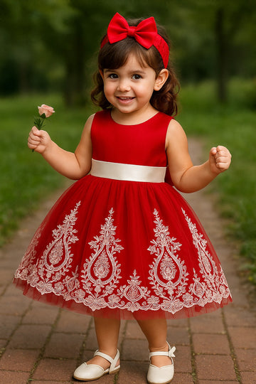 Red Embroidered Net Party Dress for Baby Girls - Inayah Fashion