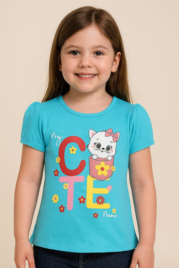 Girls’ Blue Cotton T-Shirt