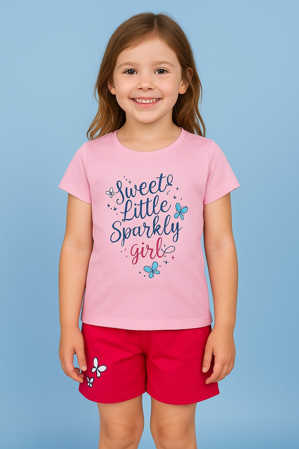 Sweet Little Sparkly Girl Cotton Nightwear Set – Pink & Red