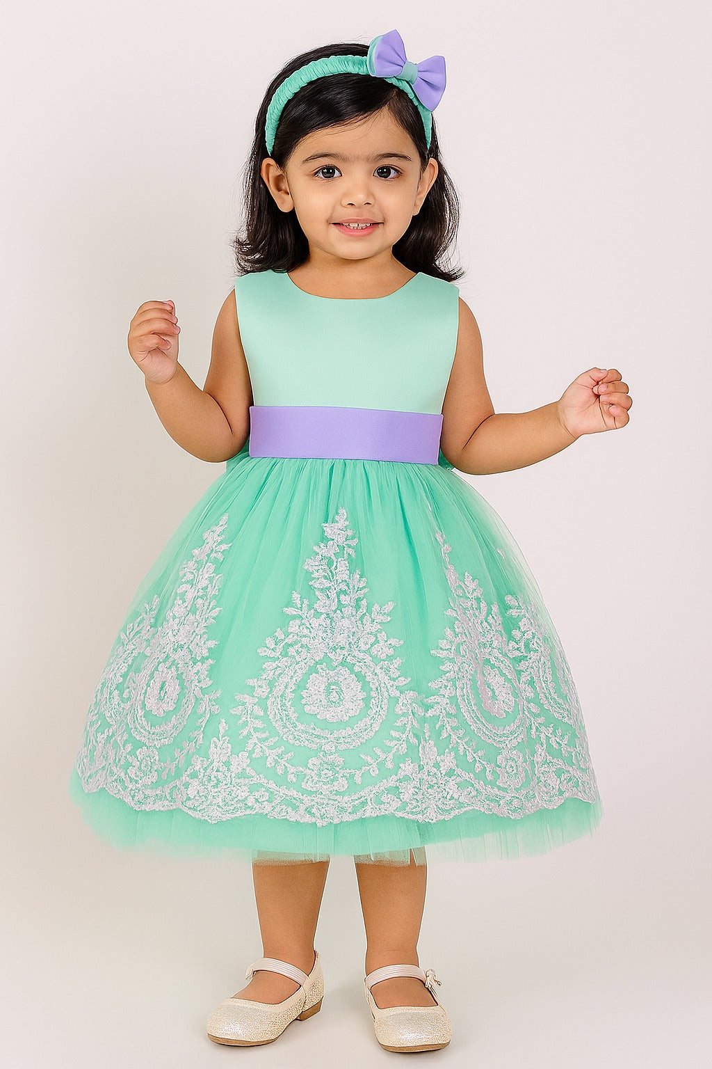 Princess Lace Tulle Acqua Green Beautiful Party Wear Dress - Inayah Fashion