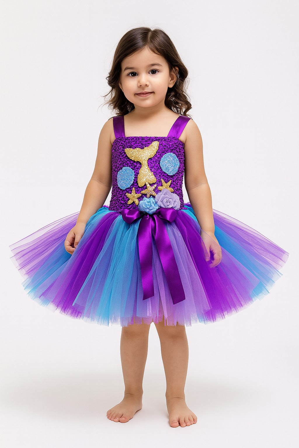 Mermaid Theme Tutu Dress for Girls - Purple and Blue - Inayah Fashion