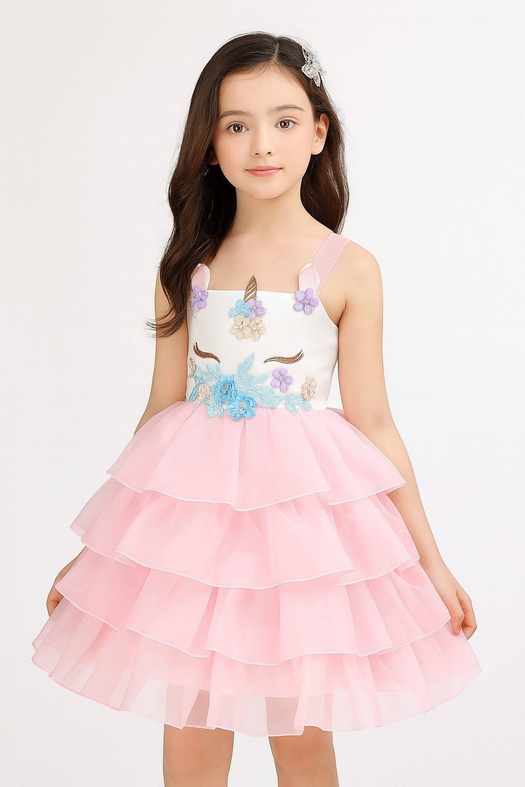 Cute Pink Layered Unicorn Party Wear Dress