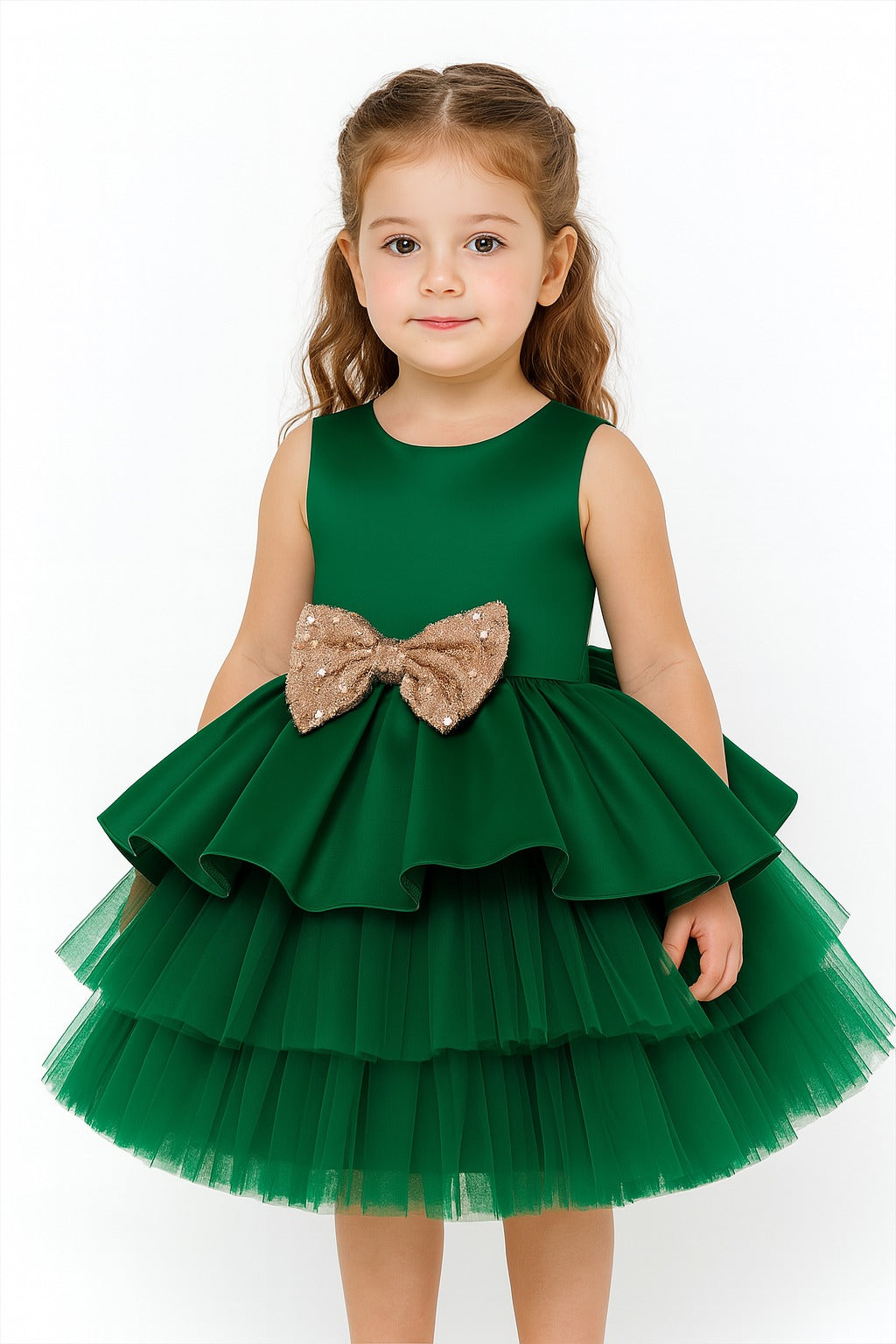 Elegant Bottle Green Baby Girl Frock with Glitter Bow