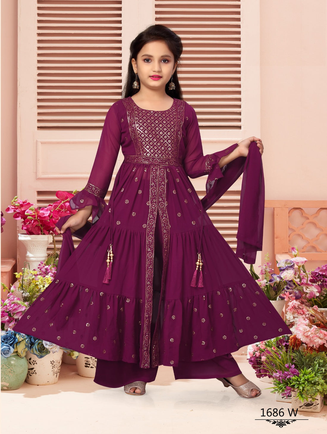 Royal Plum Embroidered Anarkali Set – 3-Piece Ethnic Dress for Girls - Inayah Fashion