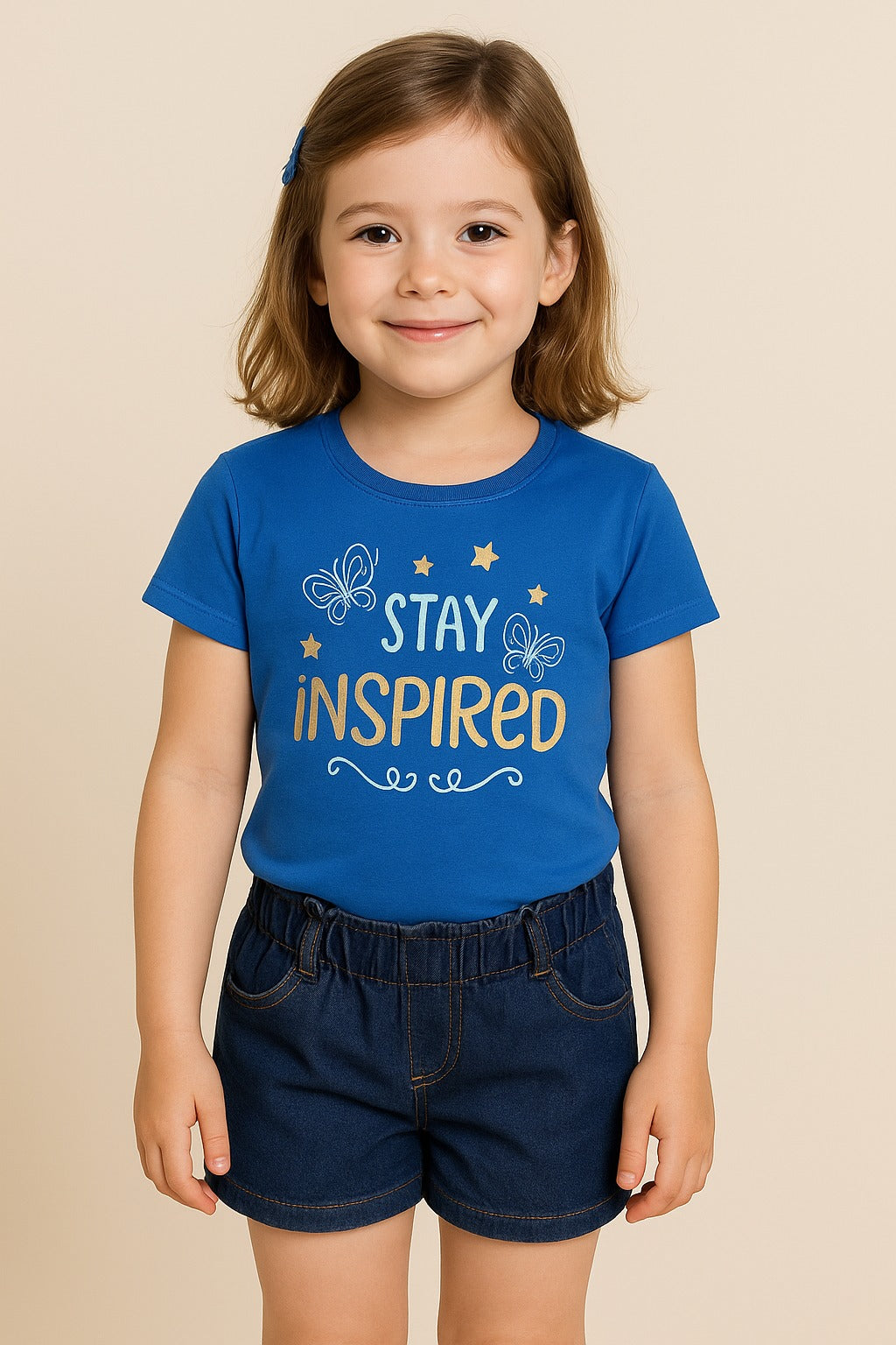Royal Blue T-Shirt with Denim Shorts