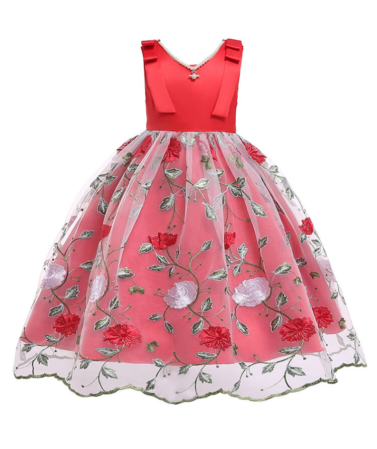 Lovely Solid Red Floral Applique Embroidery Sleeveless Dress INA255 - Image 2