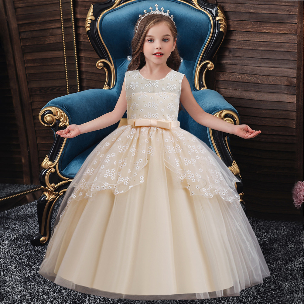 Blush/Rose Gold Sequins V Back & Bow Plus Size Girls Dress – Kid's Dream
