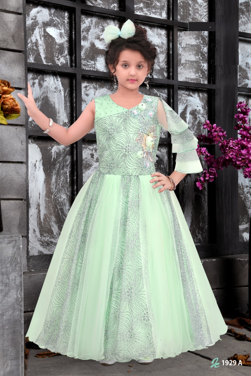 Girls' Pink Sequinced Long dress With detachable Cuff Sleeves - Absolutely  Desi