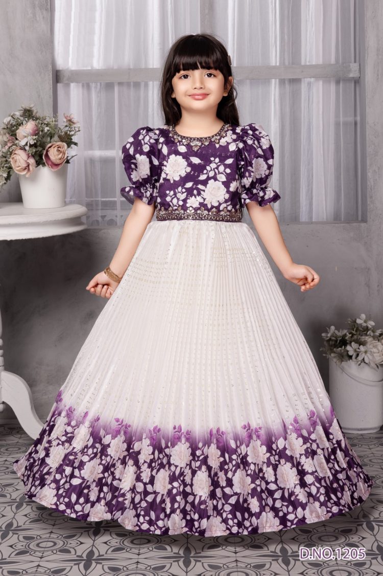 Royal Violet Ombre Pleated Gown  Premium Designer Partywear for Girls