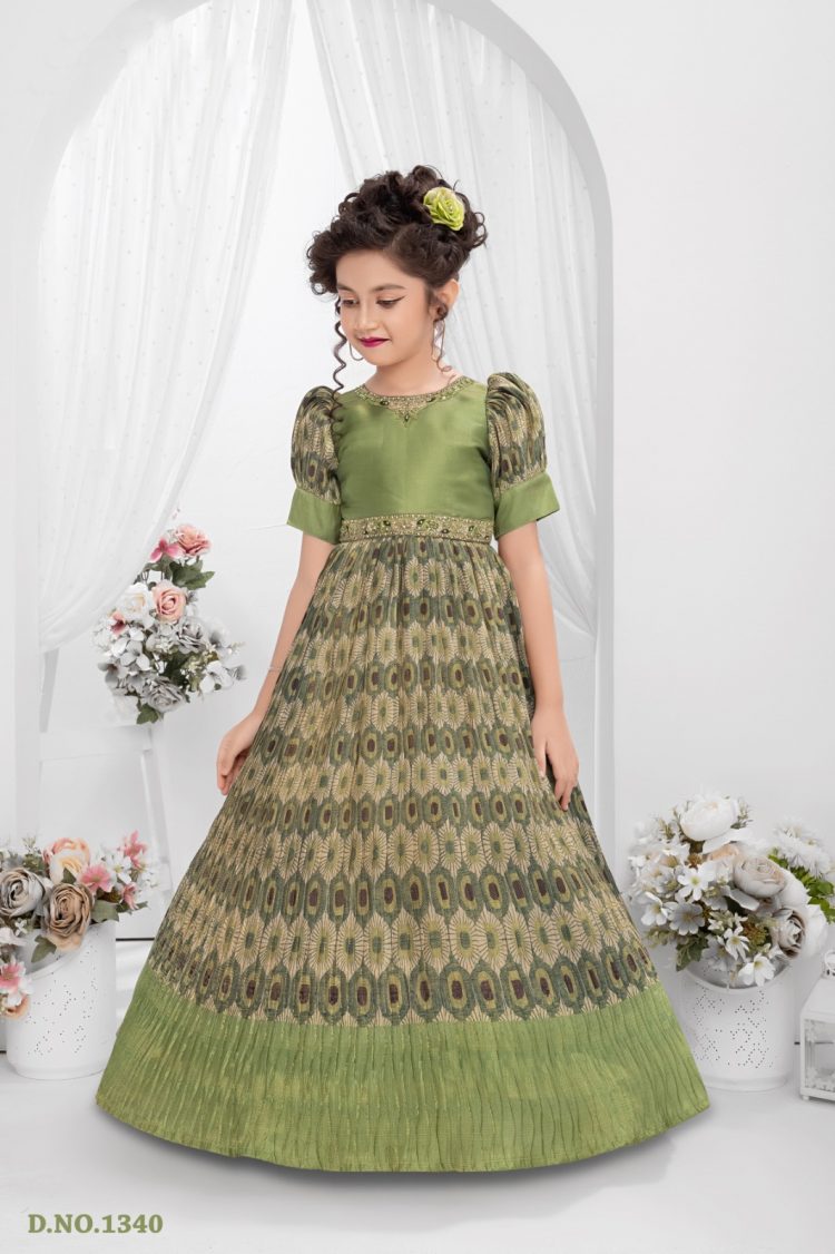 Regal Green Peacock Motif Gown  Premium Ethnic Partywear for Girls