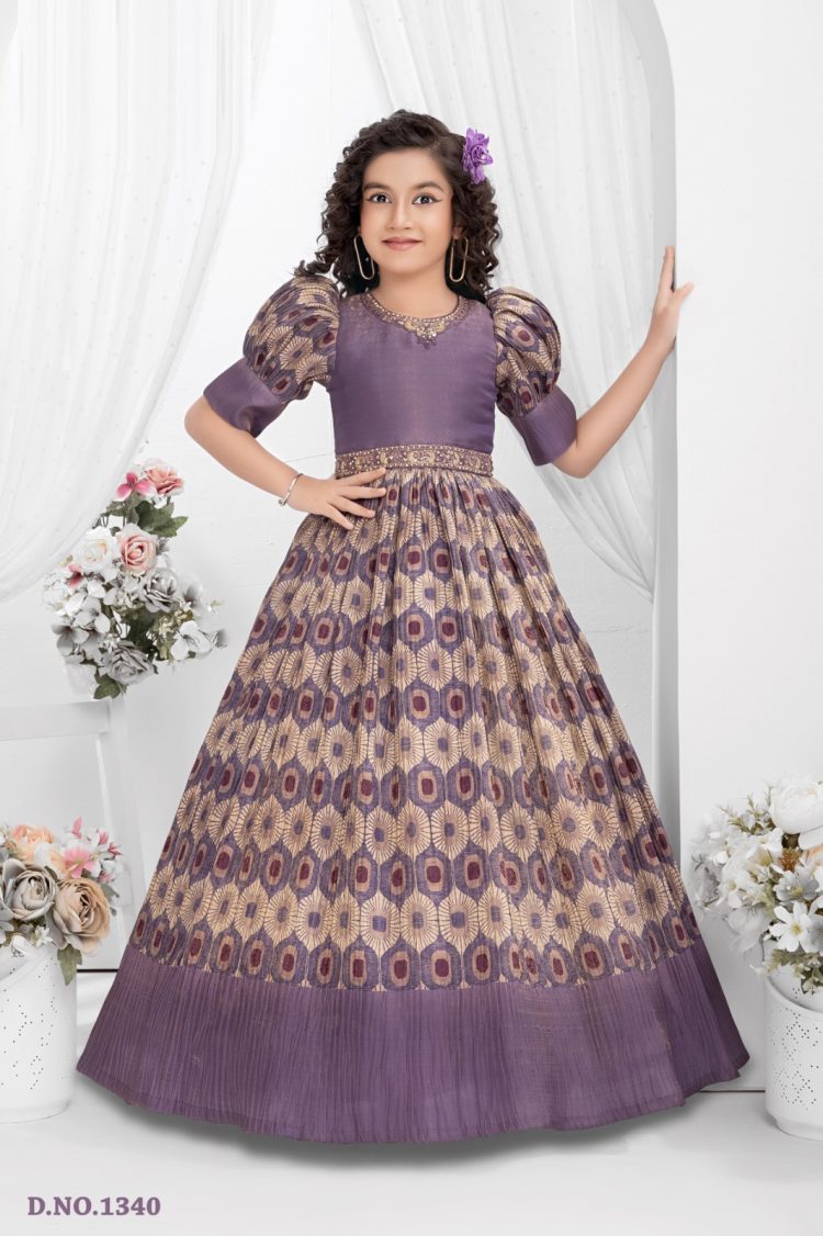 Imperial Purple Peacock Motif Gown  Exclusive Ethnic Partywear for Girls